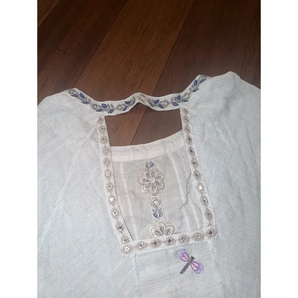 Free People Gauze Folk Embroidered Dress Medium